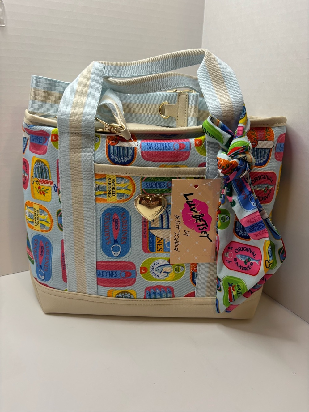 Luv Betsey Johnson Multicolor Sardine Print Tote with Scarf Accents